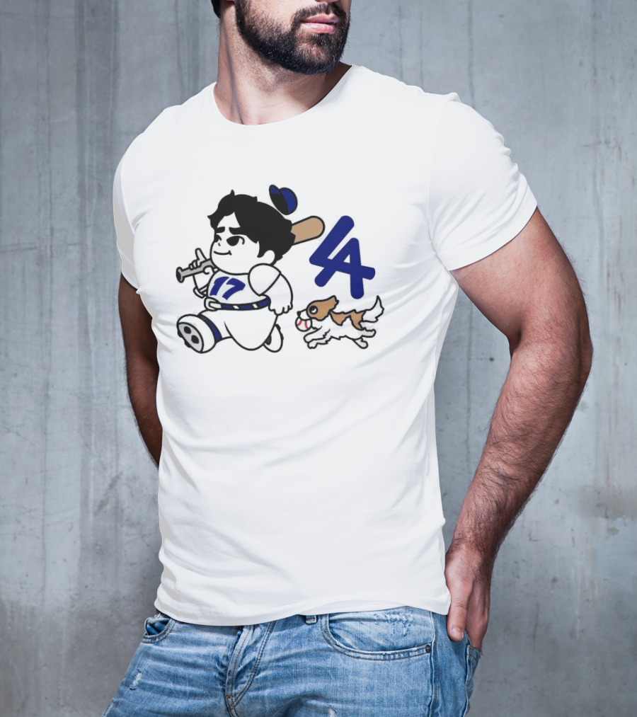 Chunkytani 10oz Fleece LA Baseball Dog And Player With Bat 17 T-Shirt