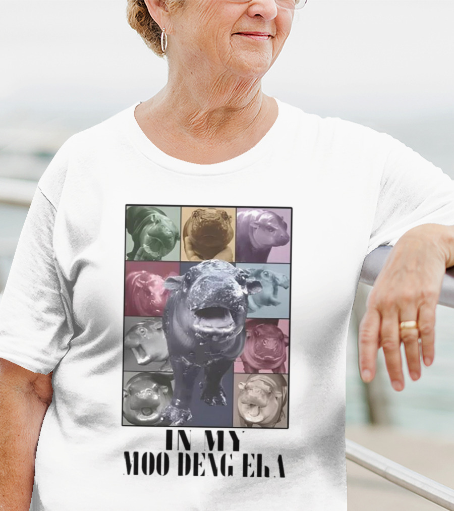 In My Moo Deng Era Colorful Cow Pop Art Collage T-Shirt