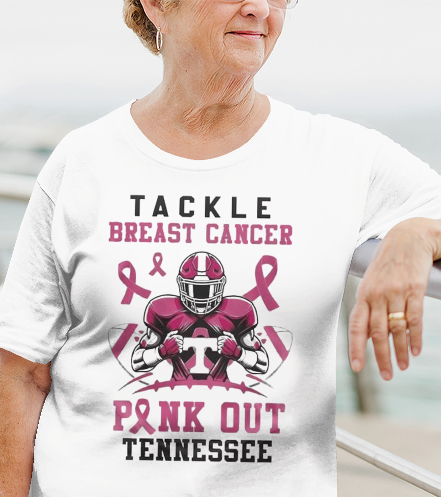 Tackle Breast Cancer Pink Out Tennessee Football T-Shirt