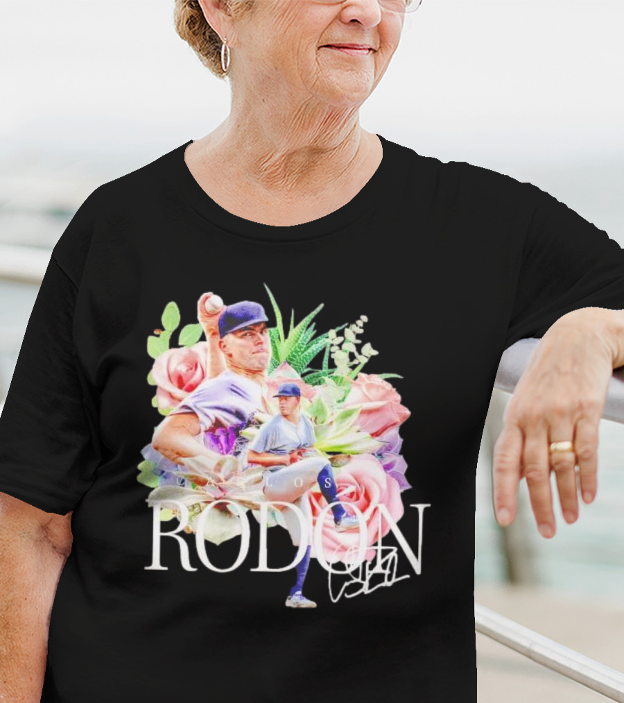 Carlos Rodón New York Yankees Floral Signature Baseball T-Shirt