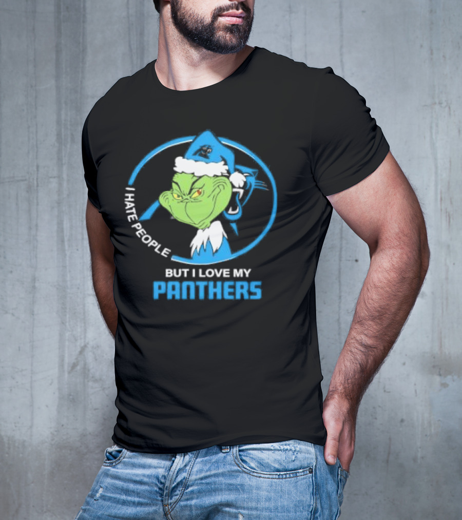 Carolina Panthers Christmas Grinch I Hate People But Love My Panthers T-Shirt