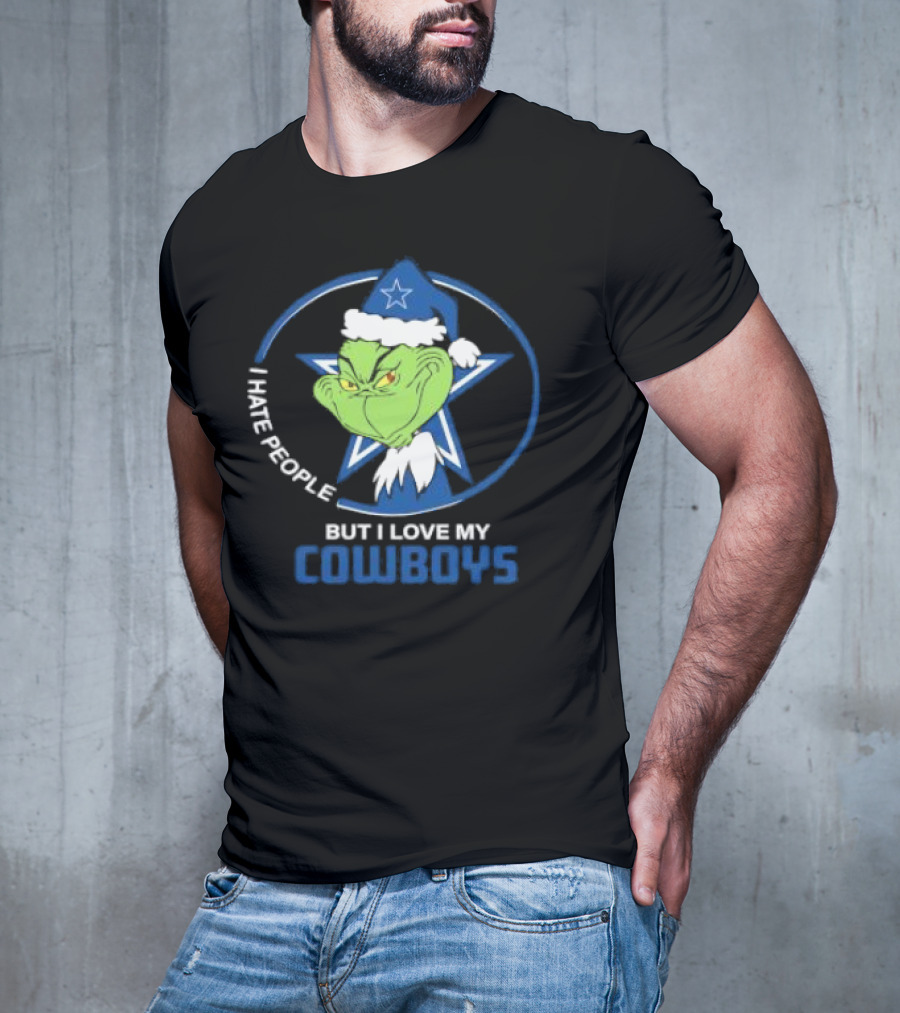 Dallas Cowboys Christmas Grinch I Hate People But I Love My Cowboys T-Shirt