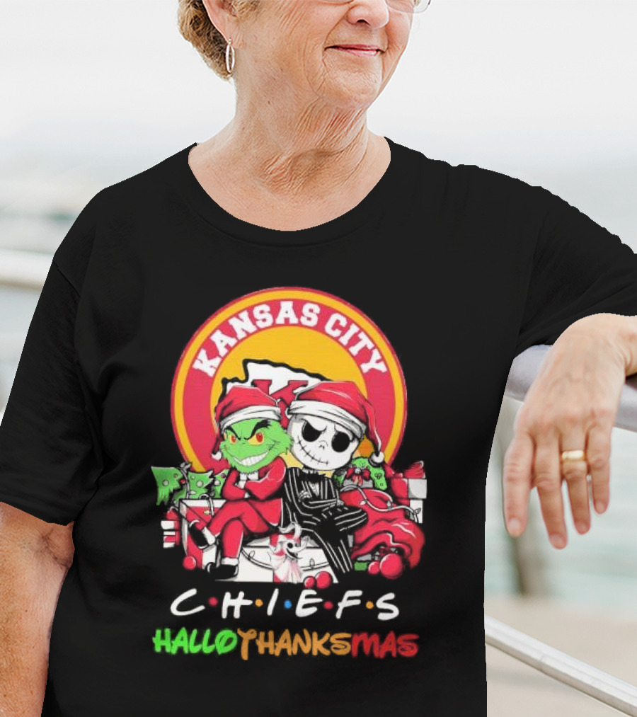 Kansas City Chiefs Grinch Jack Skellington Hallothanksmas T-Shirt