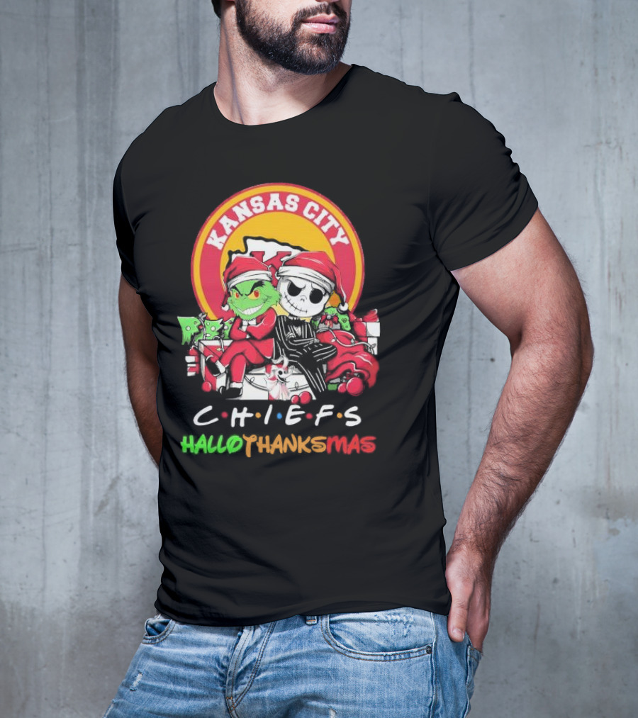 Kansas City Chiefs Grinch Jack Skellington Hallothanksmas T-Shirt