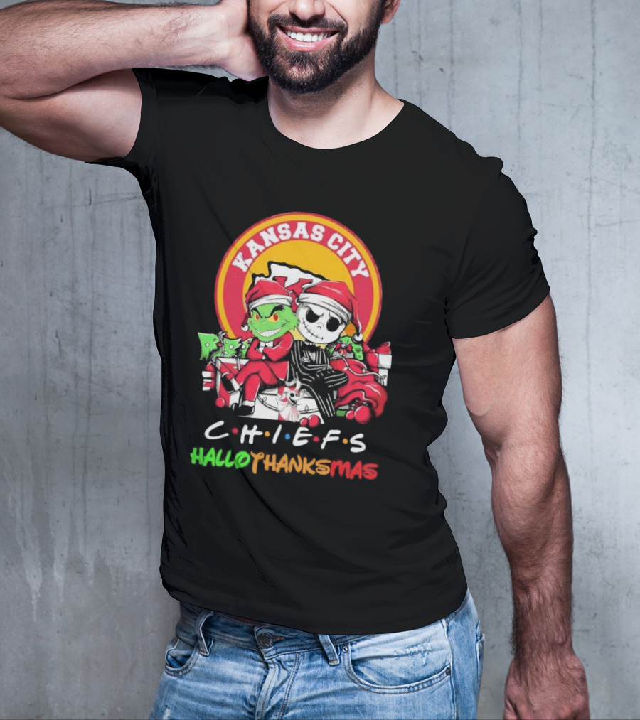 Kansas City Chiefs Grinch Jack Skellington Hallothanksmas T-Shirt