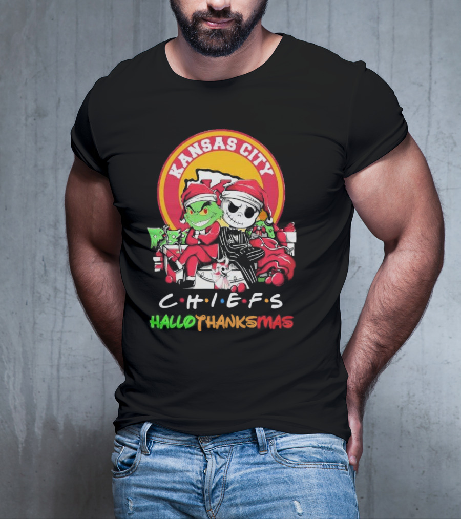 Kansas City Chiefs Grinch Jack Skellington Hallothanksmas T-Shirt
