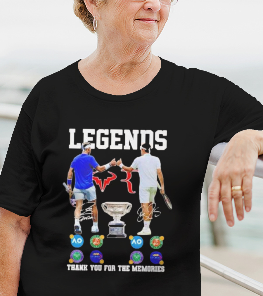 LEGENDS Roger Federer Rafael Nadal Thank You For The Memories Tennis Grand Slam Icons T-Shirt