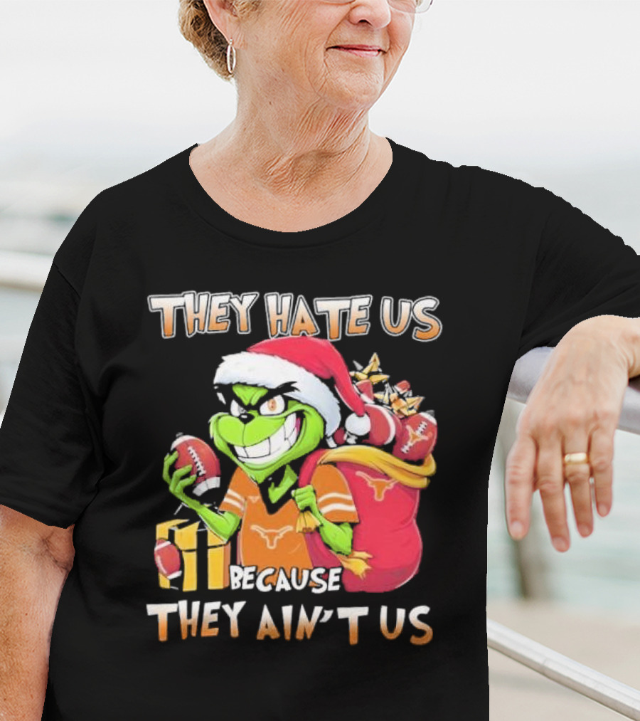 Texas Longhorns Grinch They Hate Us Because They Ain't Us Christmas Football Santa Hat Gift Bag T-Shirt