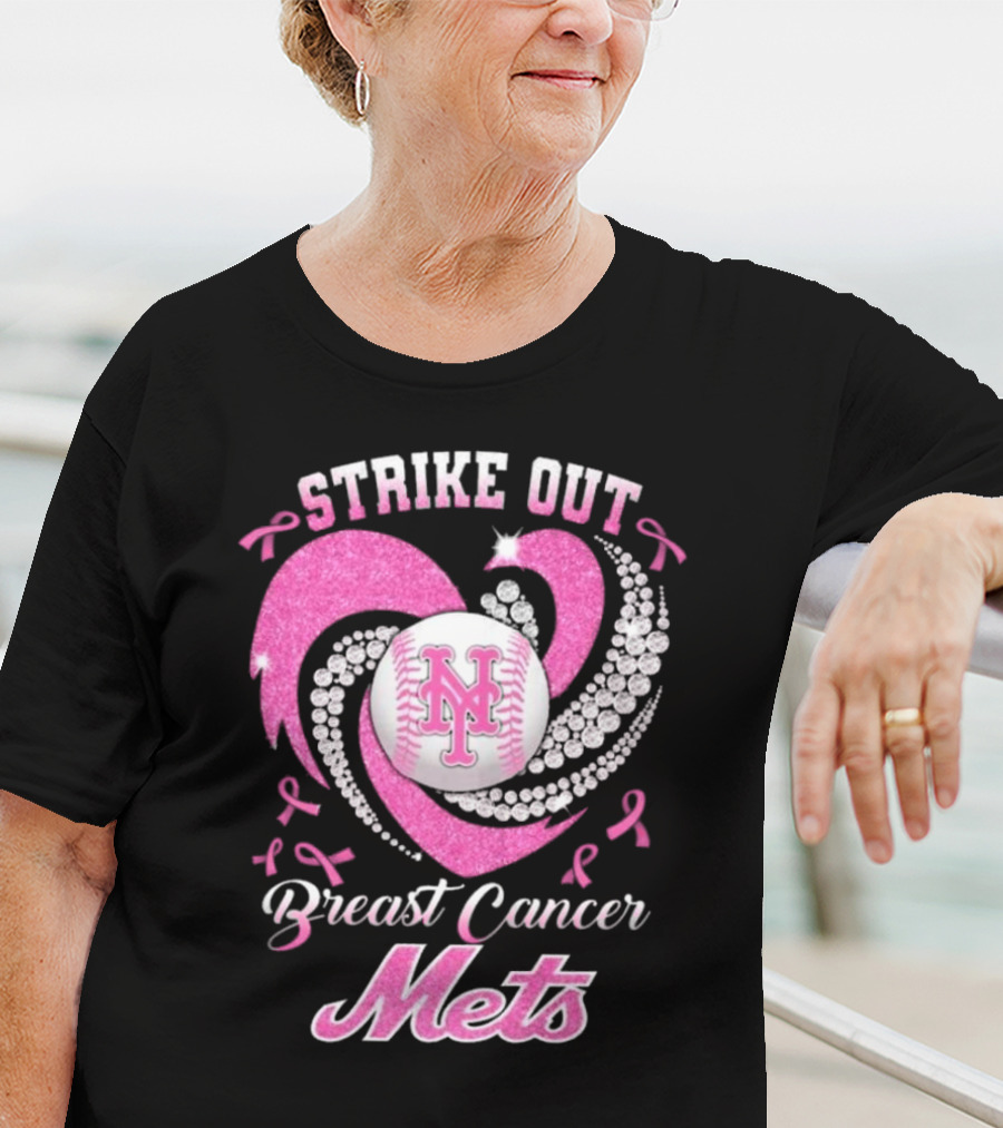 Strike Out Breast Cancer Mets Heart Diamond New York Mets T-Shirt