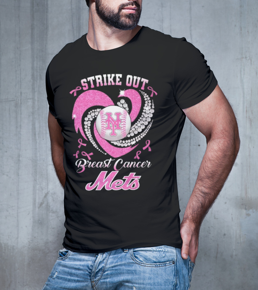 Strike Out Breast Cancer Mets Heart Diamond New York Mets T-Shirt