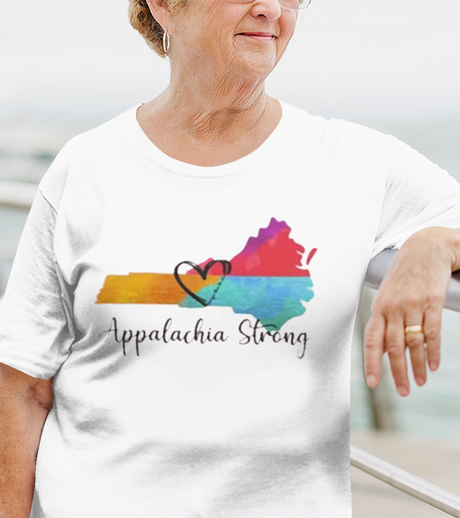 Appalachia Strong Heart Map Hurricane Helene Print T-Shirt
