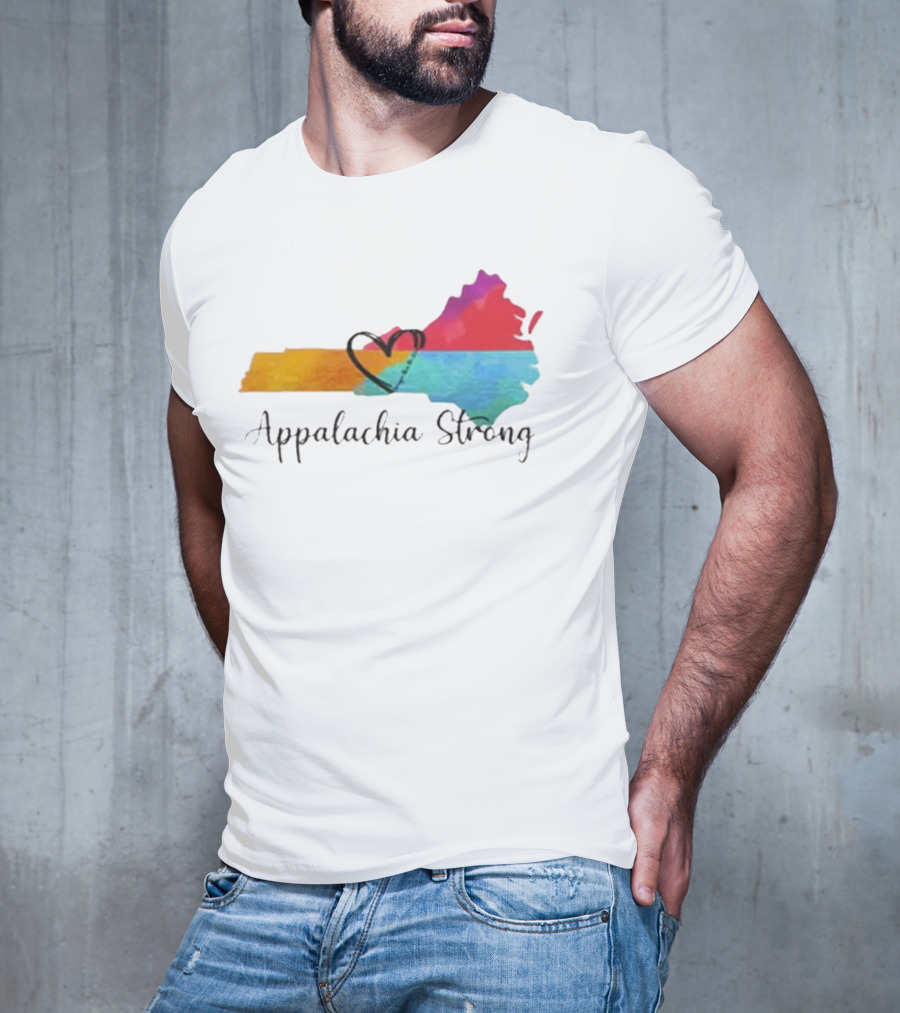 Appalachia Strong Heart Map Hurricane Helene Print T-Shirt