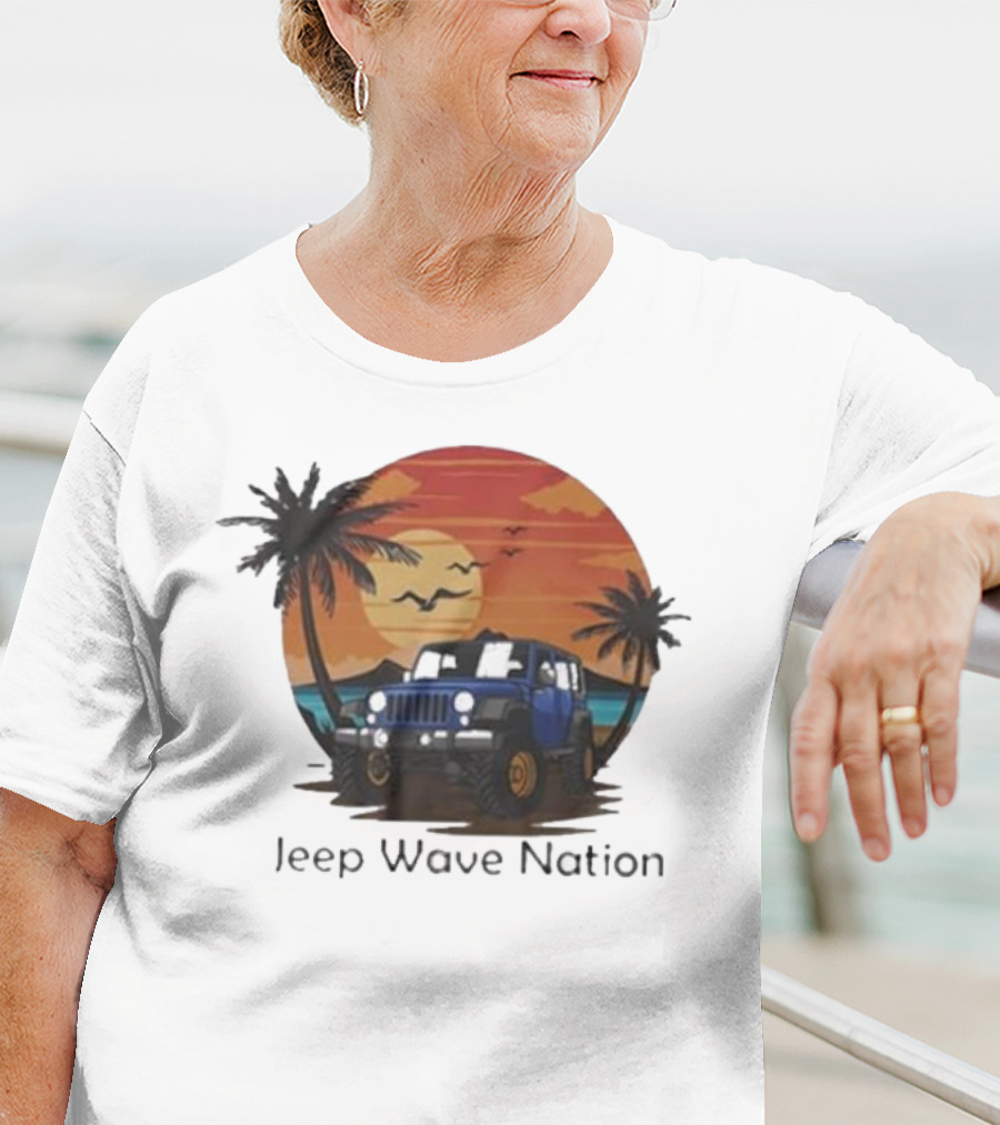 Jeep Wave Nation Vintage Sunset Adventure Scene T-Shirt
