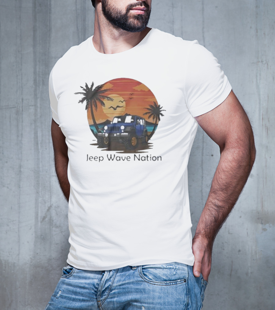 Jeep Wave Nation Vintage Sunset Adventure Scene T-Shirt