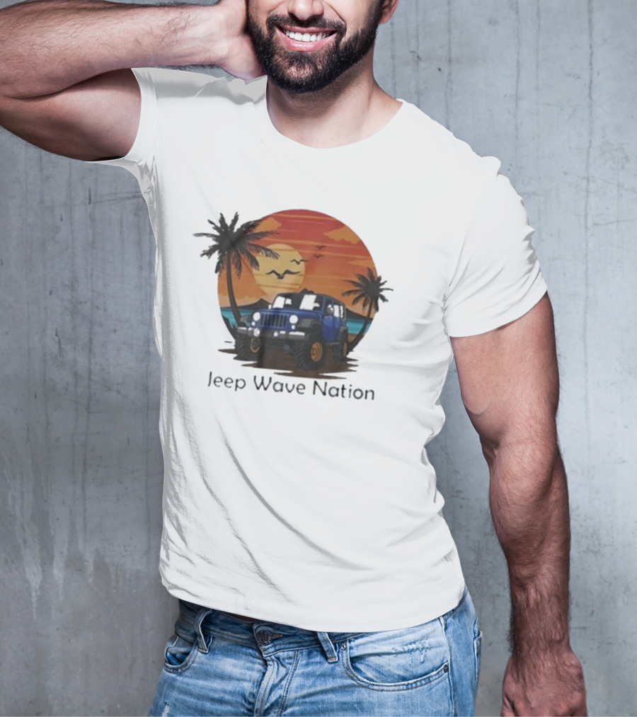 Jeep Wave Nation Vintage Sunset Adventure Scene T-Shirt