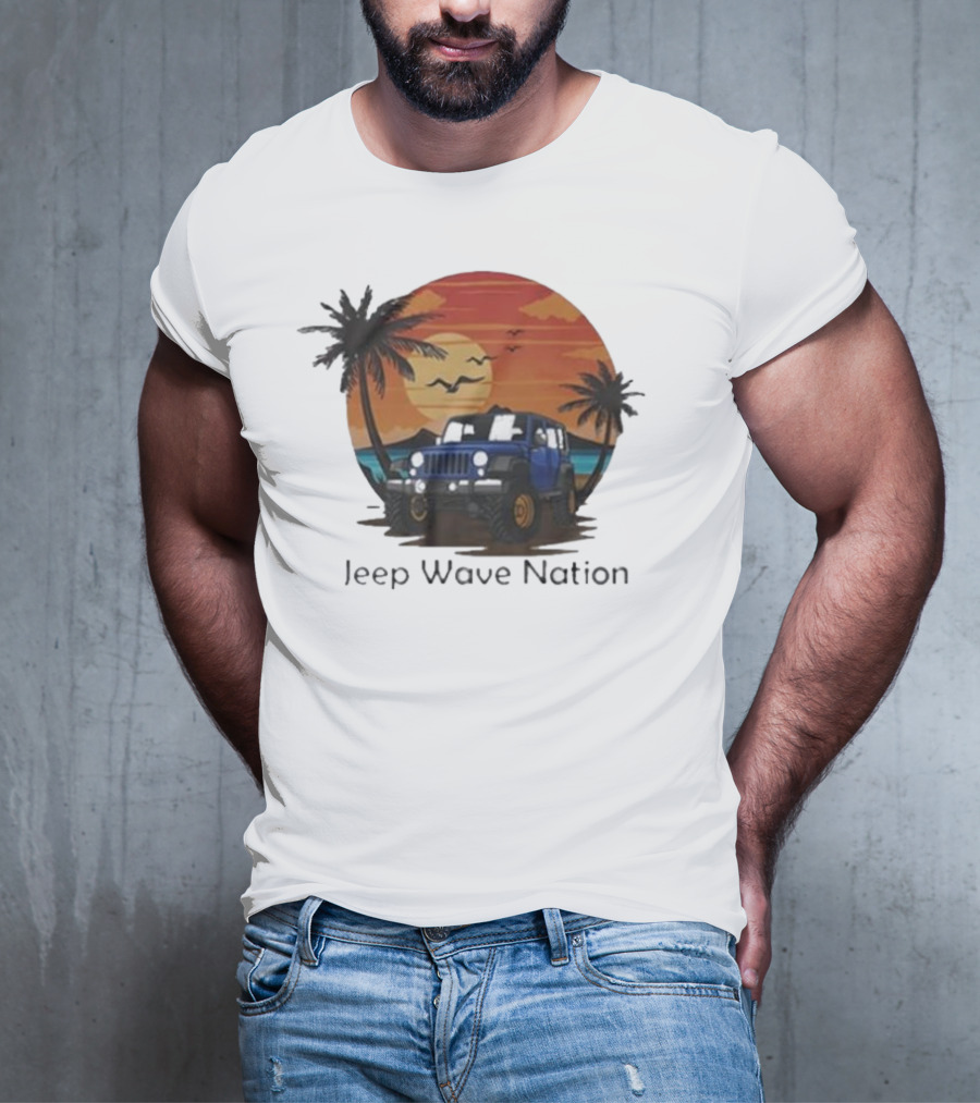 Jeep Wave Nation Vintage Sunset Adventure Scene T-Shirt