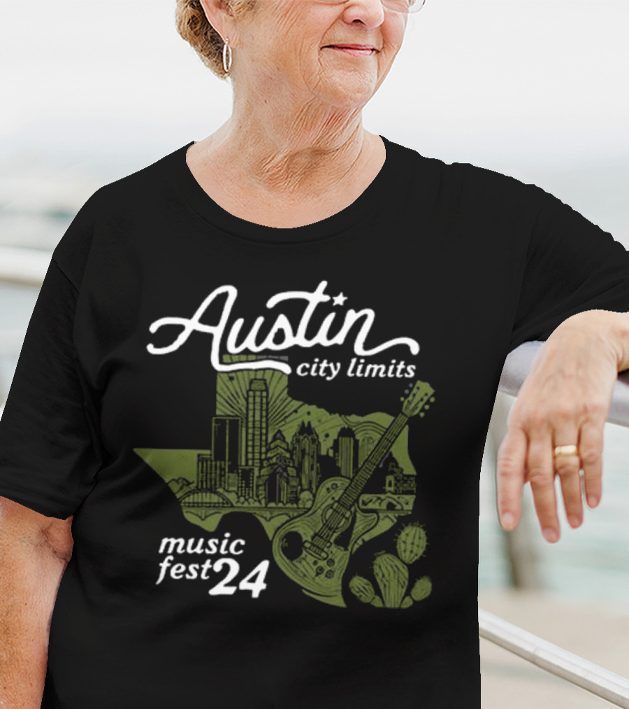 Austin City Limits Music Fest 24 Texas Skyline And Guitar Cactus T-Shirt