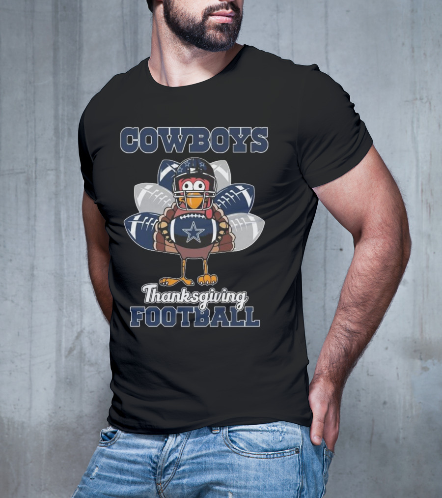 Cowboys Thanksgiving Football Turkey Holding Footballs T-Shirt
