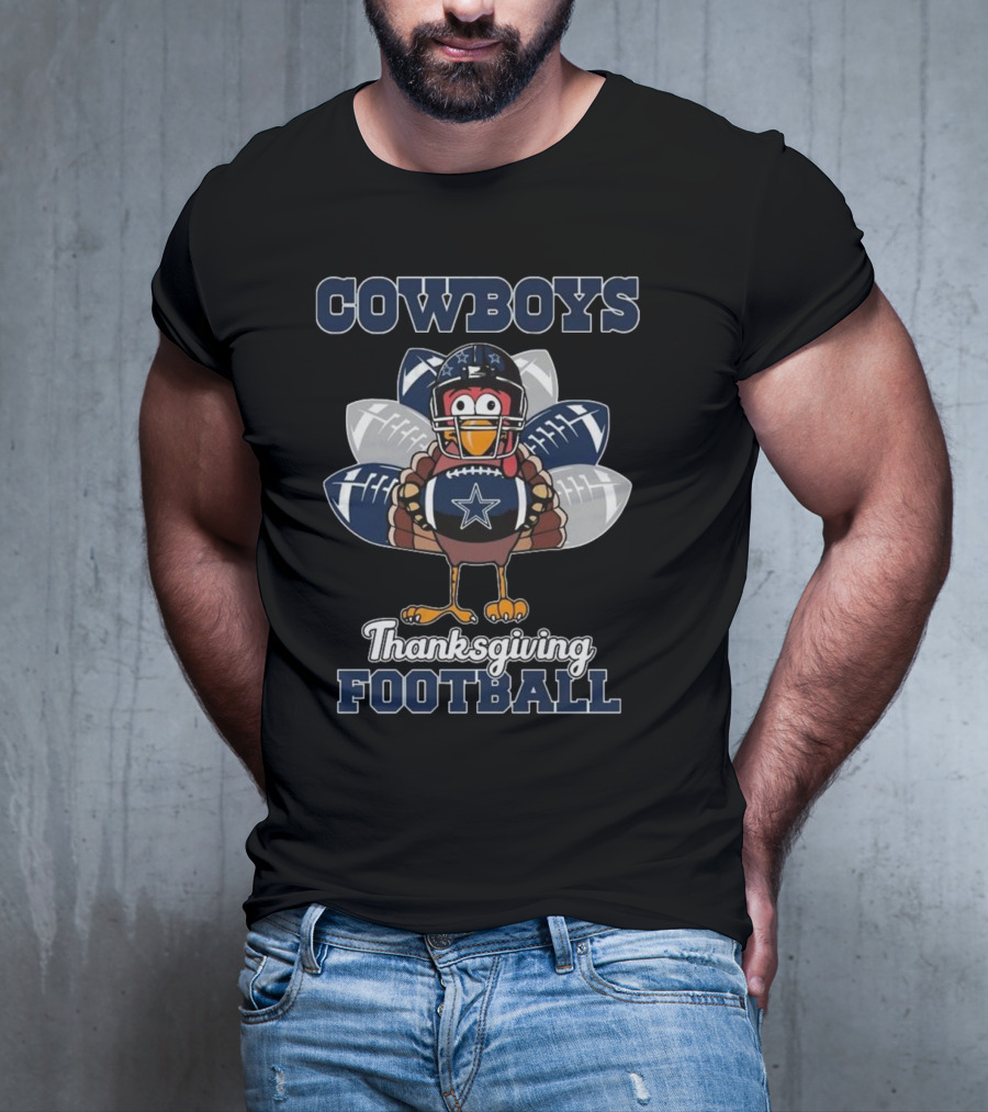 Cowboys Thanksgiving Football Turkey Holding Footballs T-Shirt