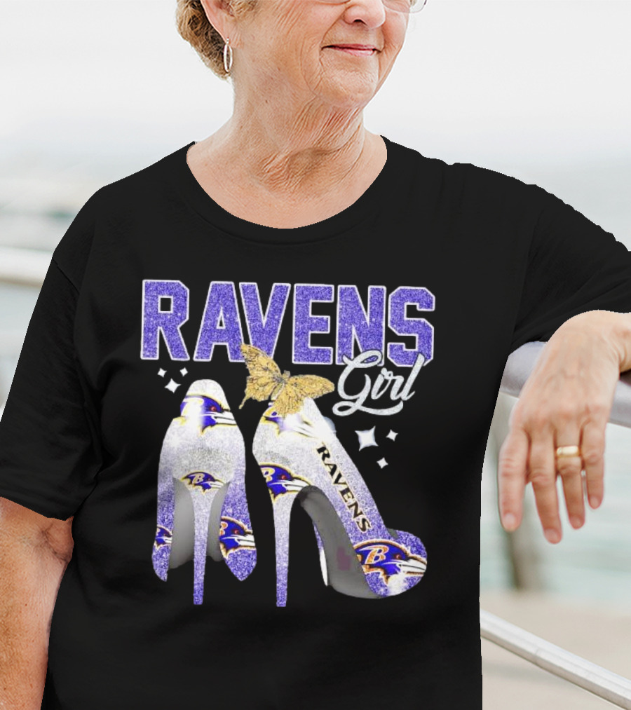Ravens Girl High Heels Baltimore Ravens Butterfly Stars T-Shirt