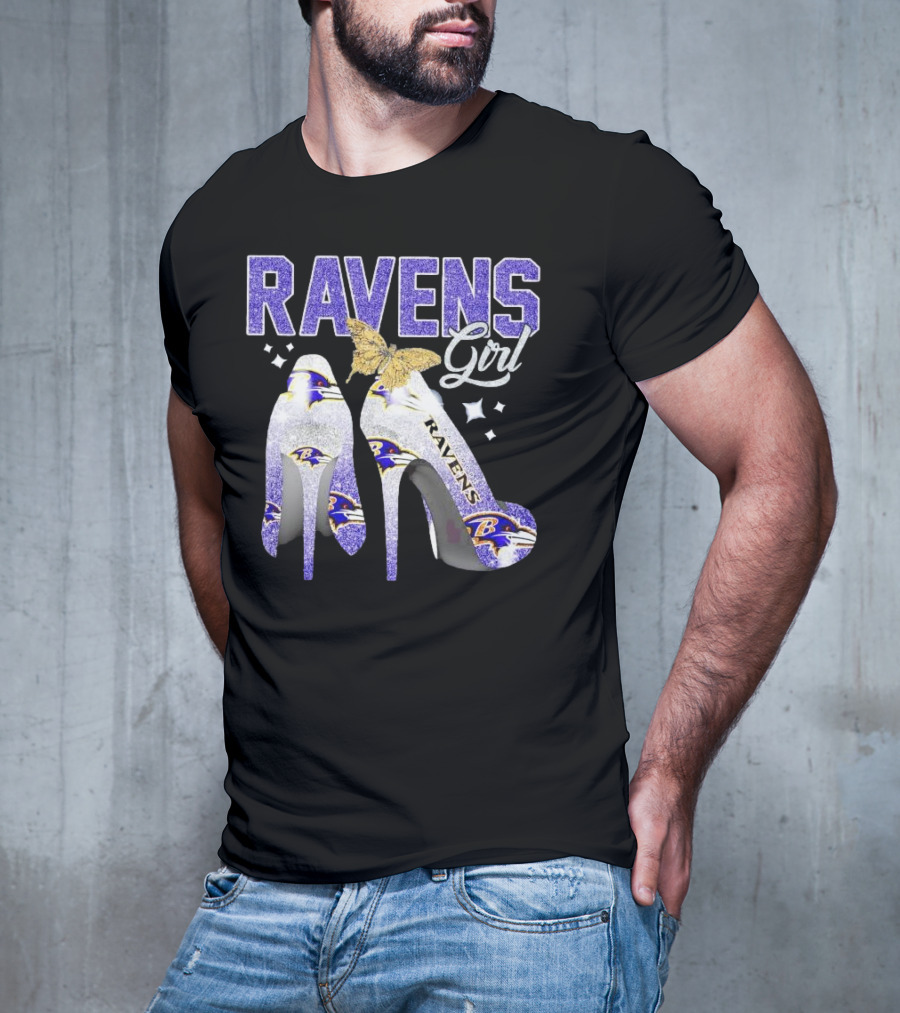 Ravens Girl High Heels Baltimore Ravens Butterfly Stars T-Shirt
