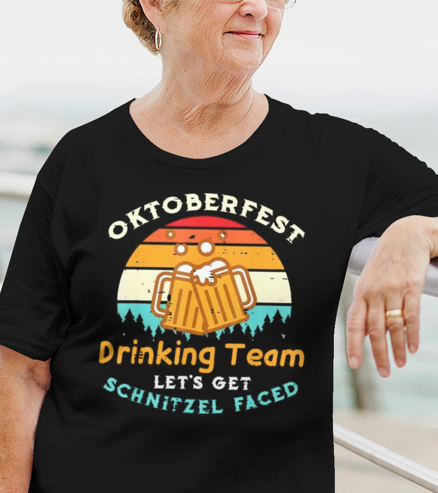 Oktoberfest Drinking Team Let's Get Schnitzel Faced Retro Beer Mugs T-Shirt