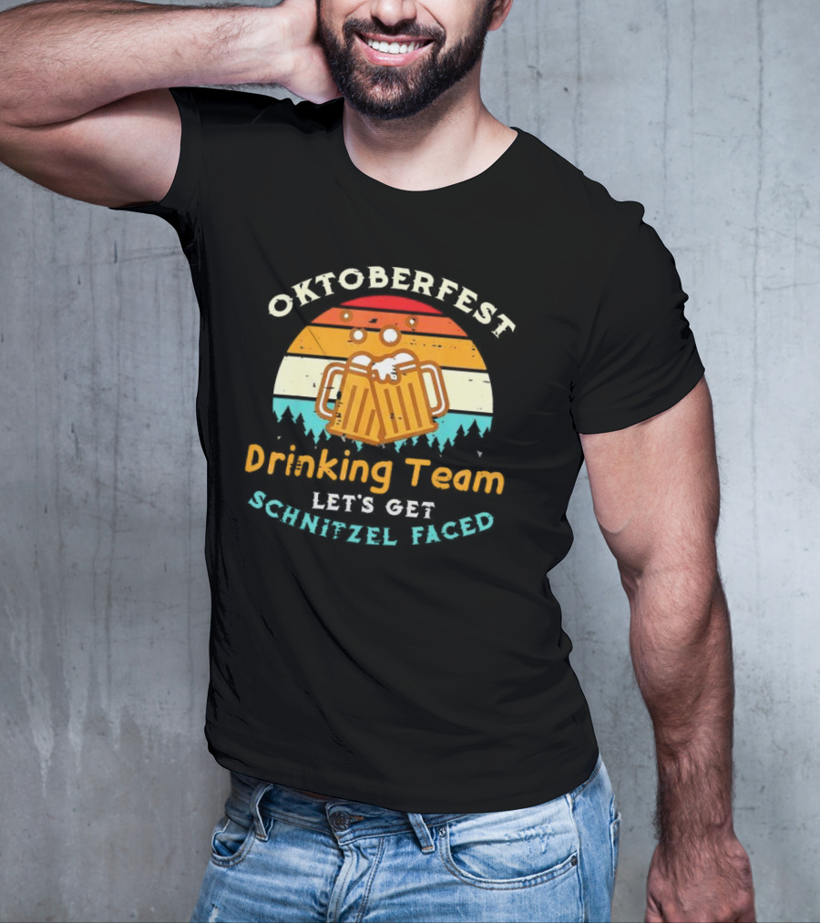 Oktoberfest Drinking Team Let's Get Schnitzel Faced Retro Beer Mugs T-Shirt