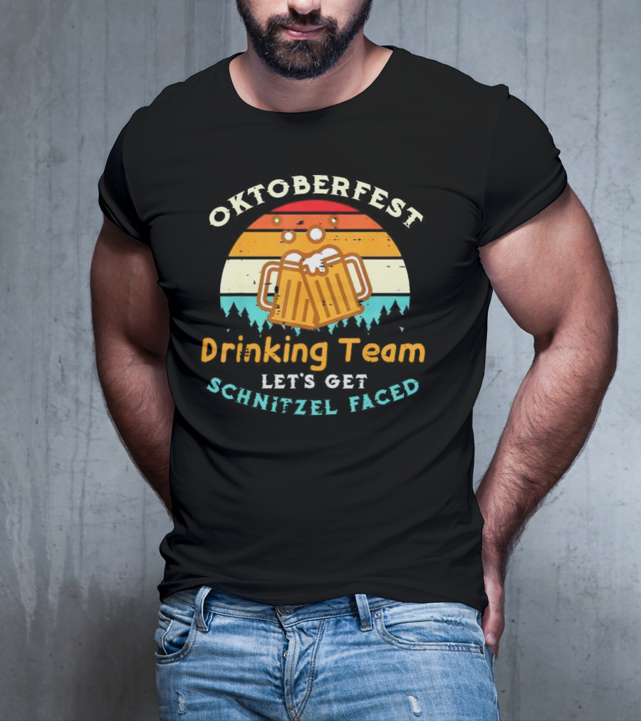 Oktoberfest Drinking Team Let's Get Schnitzel Faced Retro Beer Mugs T-Shirt