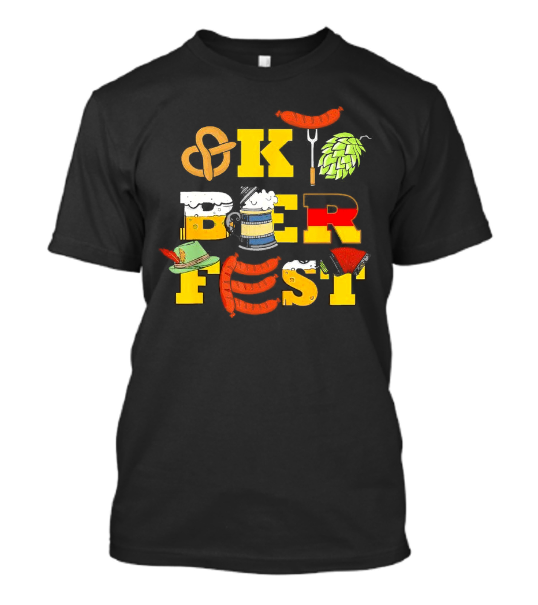 Oktoberfest Germany Beer Pretzel Sausage Hat Lederhosen BBQ T-Shirt