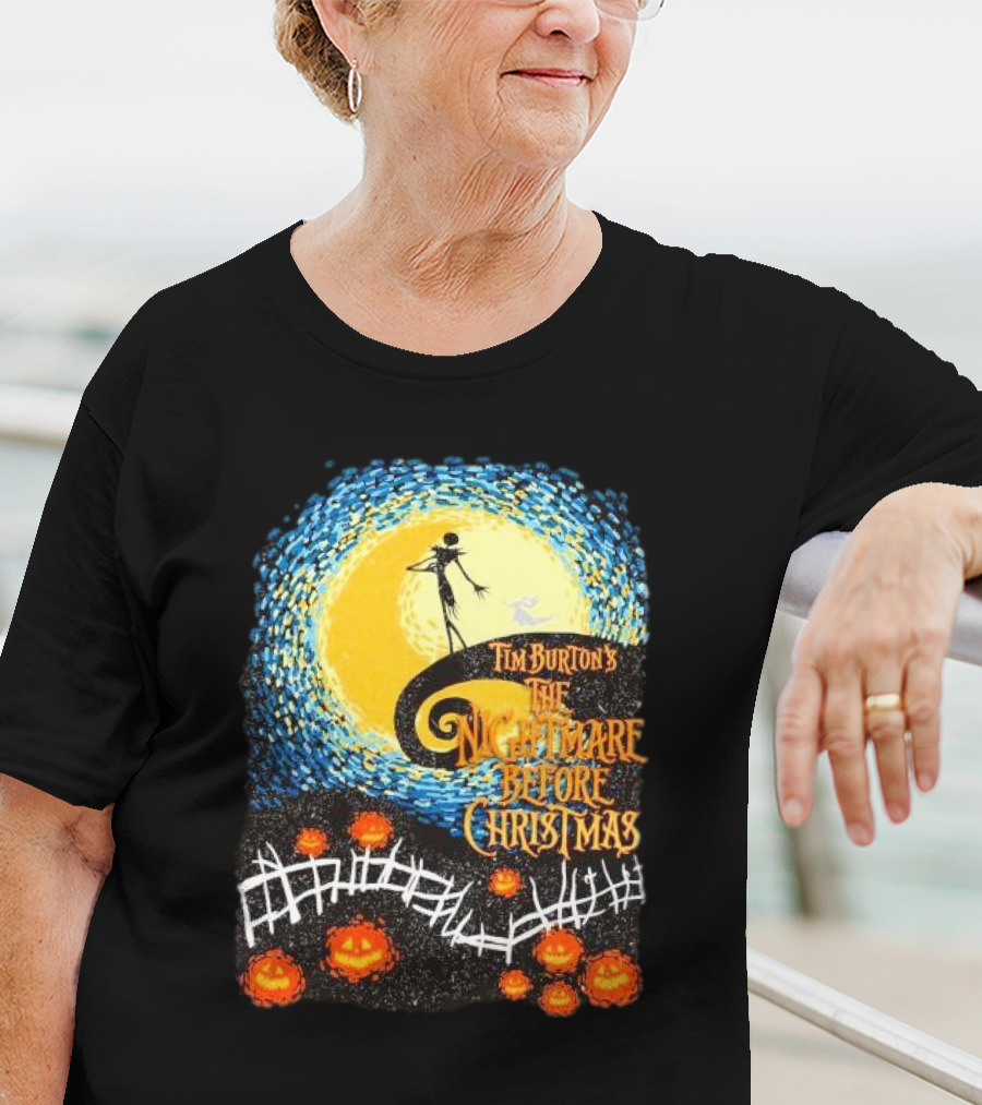 Tim Burton's The Nightmare Before Christmas Starry Night Vintage Pumpkin Fence T-Shirt