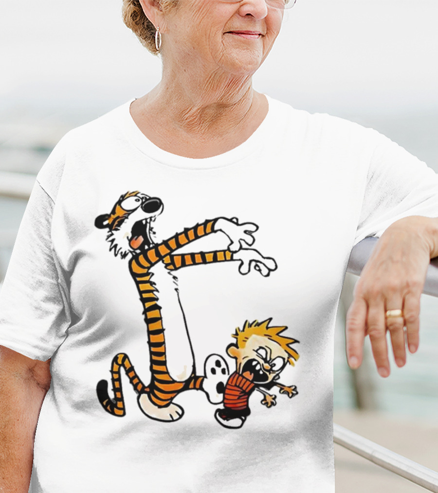 Calvin And Hobbes Playing Zombies Comic Characters Fun T-Shirt