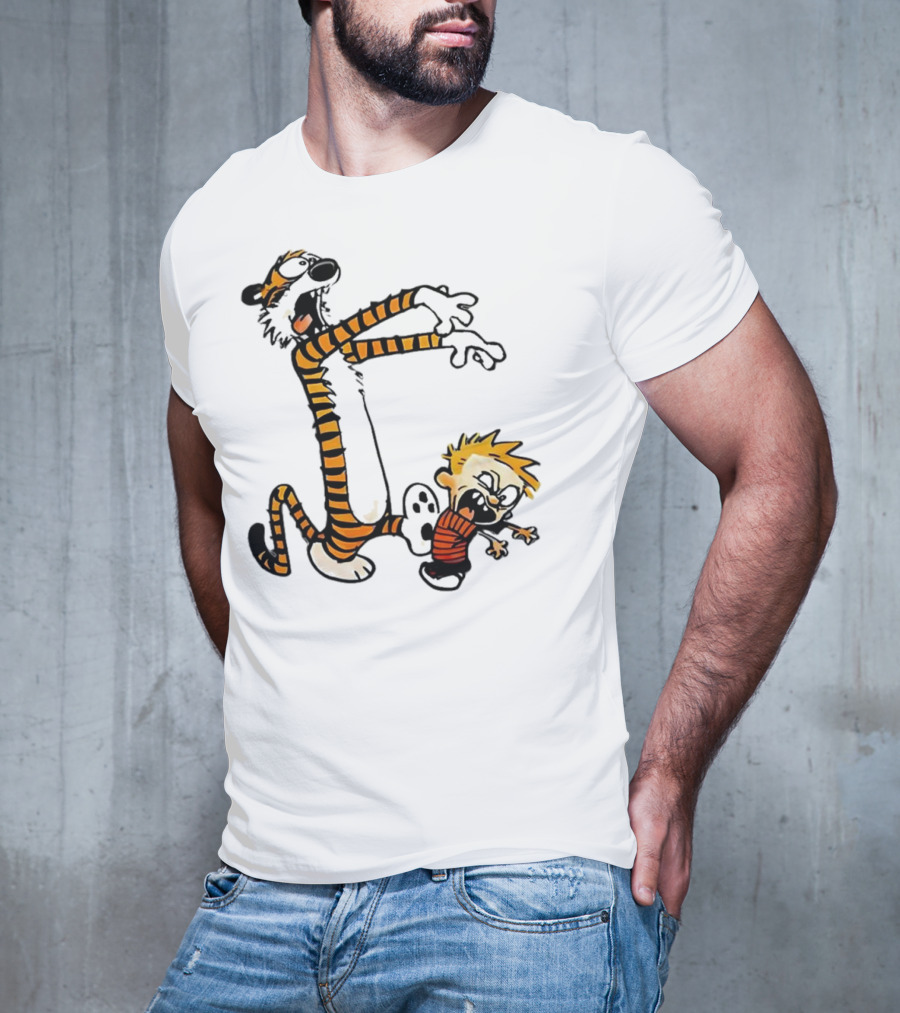 Calvin And Hobbes Playing Zombies Comic Characters Fun T-Shirt