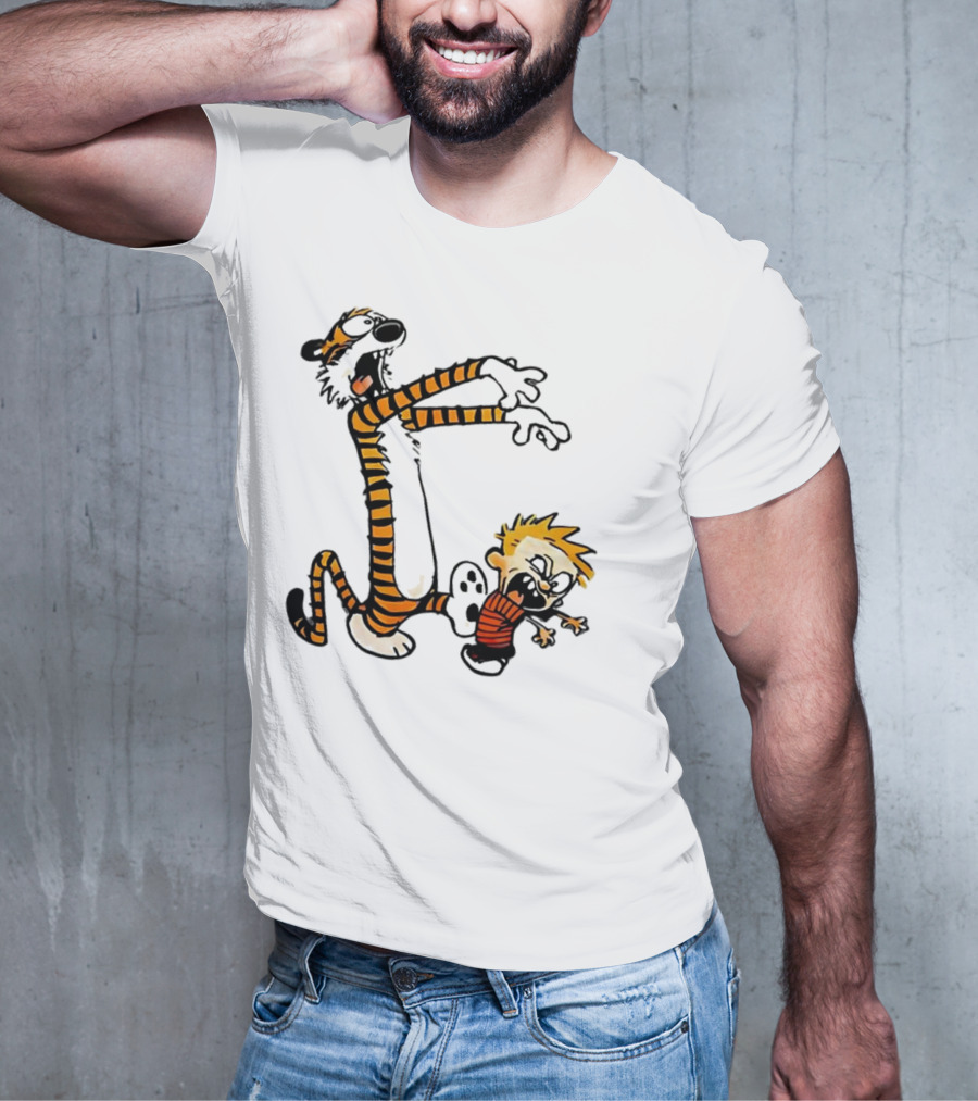 Calvin And Hobbes Playing Zombies Comic Characters Fun T-Shirt