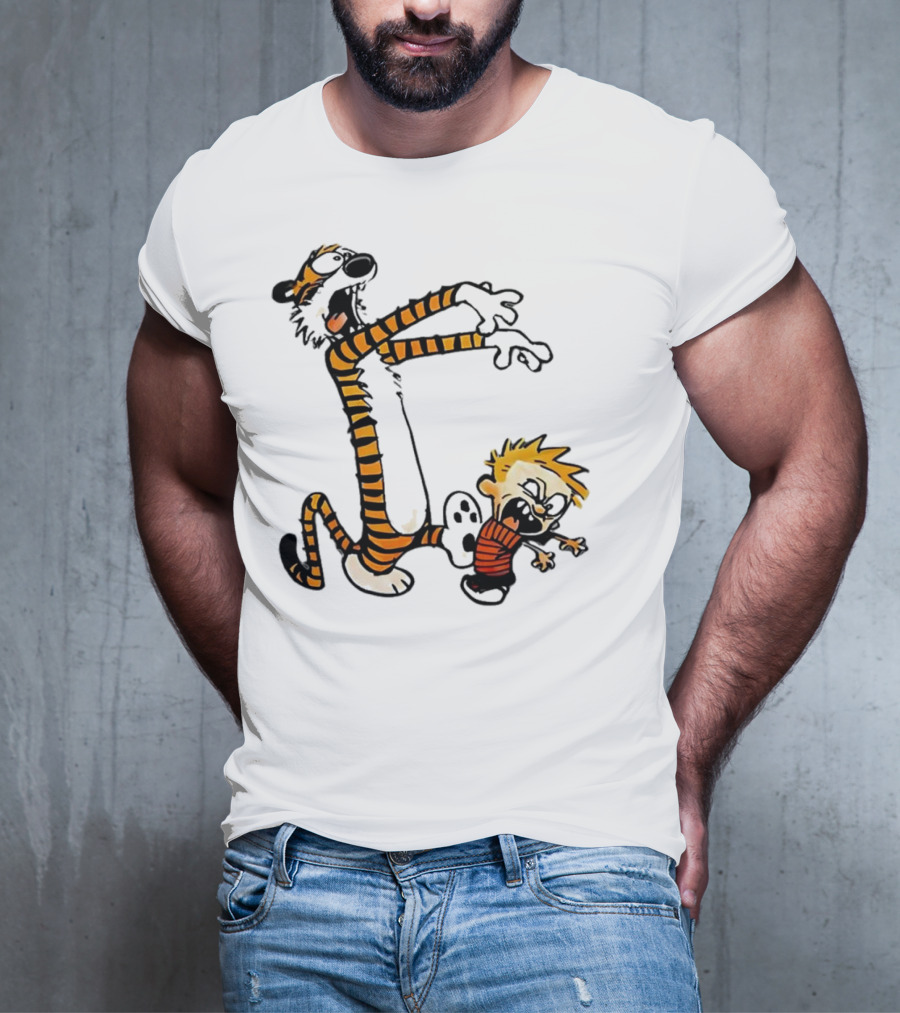 Calvin And Hobbes Playing Zombies Comic Characters Fun T-Shirt