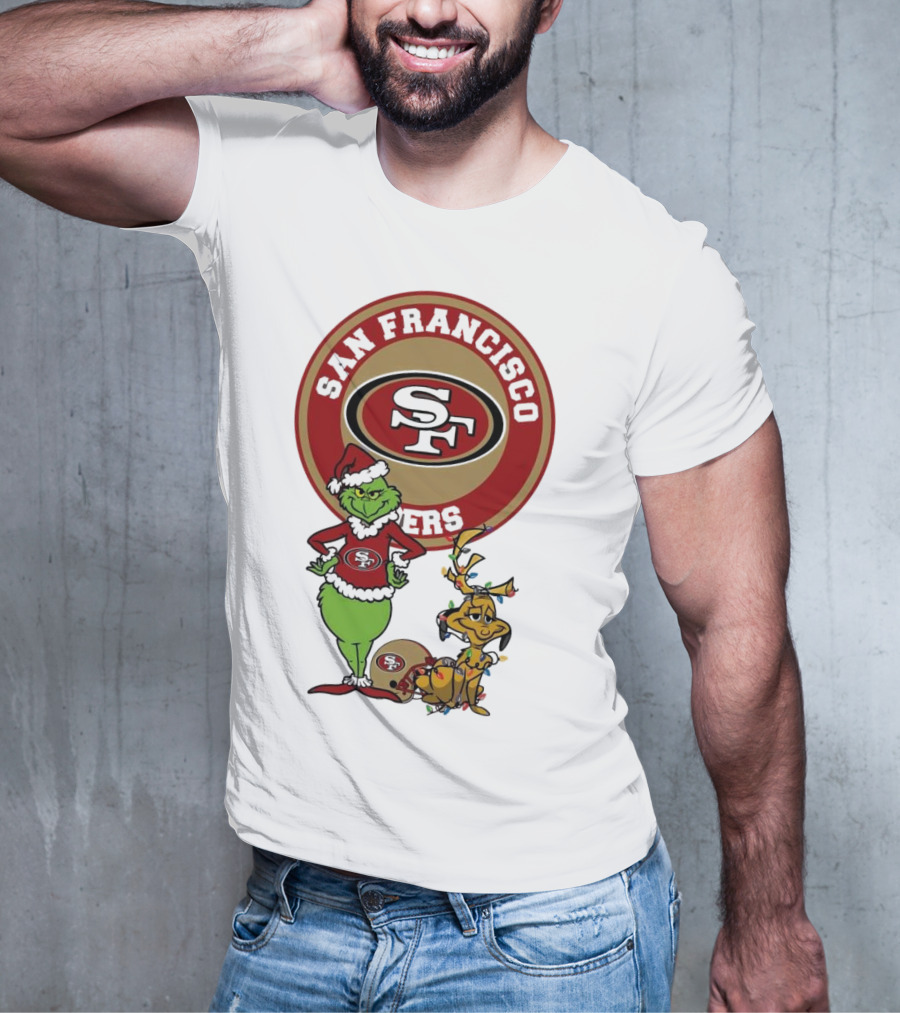 San Francisco 49ers Grinch And Max Merry Christmas T-Shirt