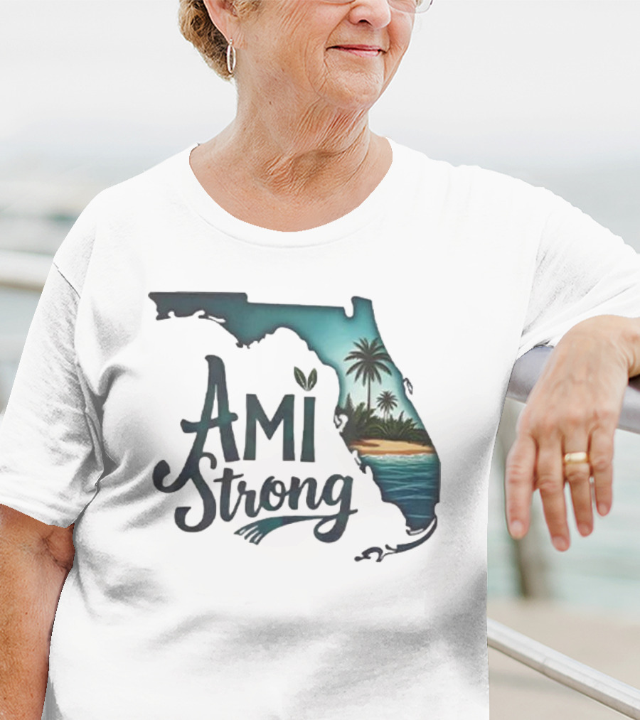 Ami Strong Florida Tropical Palm Beach Scene T-Shirt