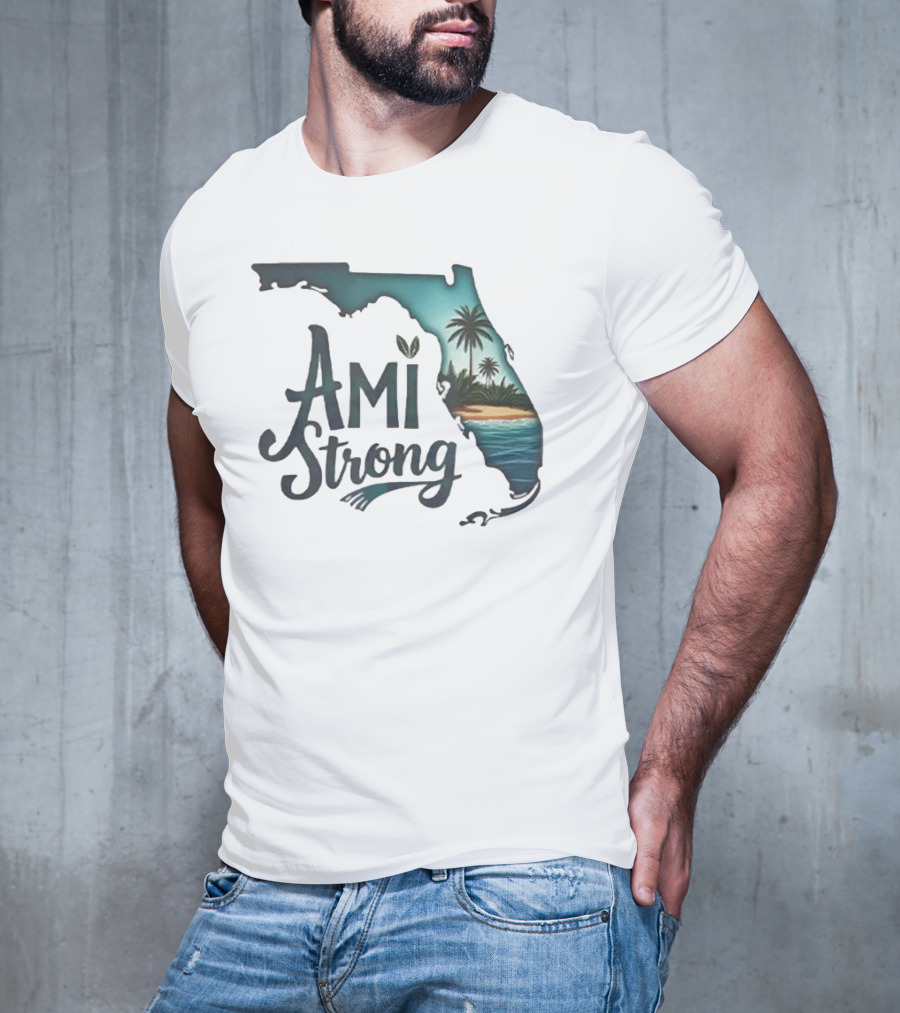 Ami Strong Florida Tropical Palm Beach Scene T-Shirt