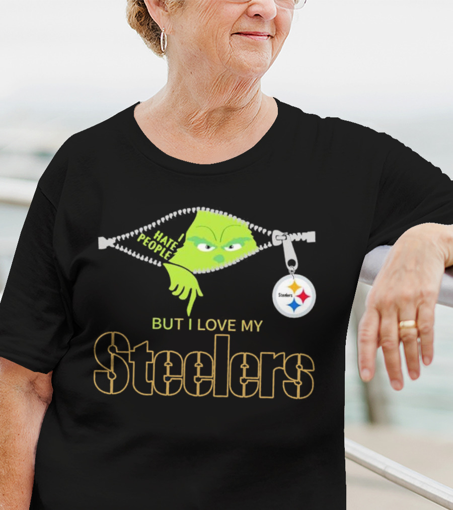 I Hate People But I Love My Pittsburgh Steelers Christmas Grinch Zip Steel Curtain T-Shirt