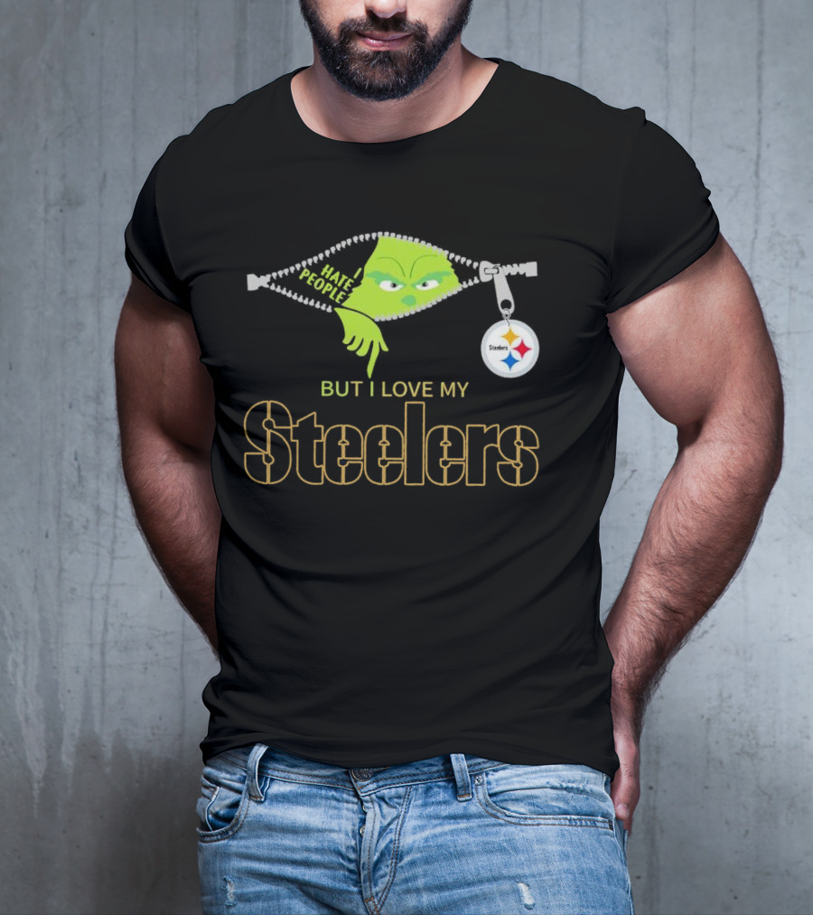 I Hate People But I Love My Pittsburgh Steelers Christmas Grinch Zip Steel Curtain T-Shirt