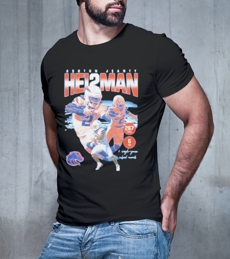 ASHTON JEANTY HEI2MAN 267 Yards 6 Touchdowns Boise State Broncos Player Collage T-Shirt