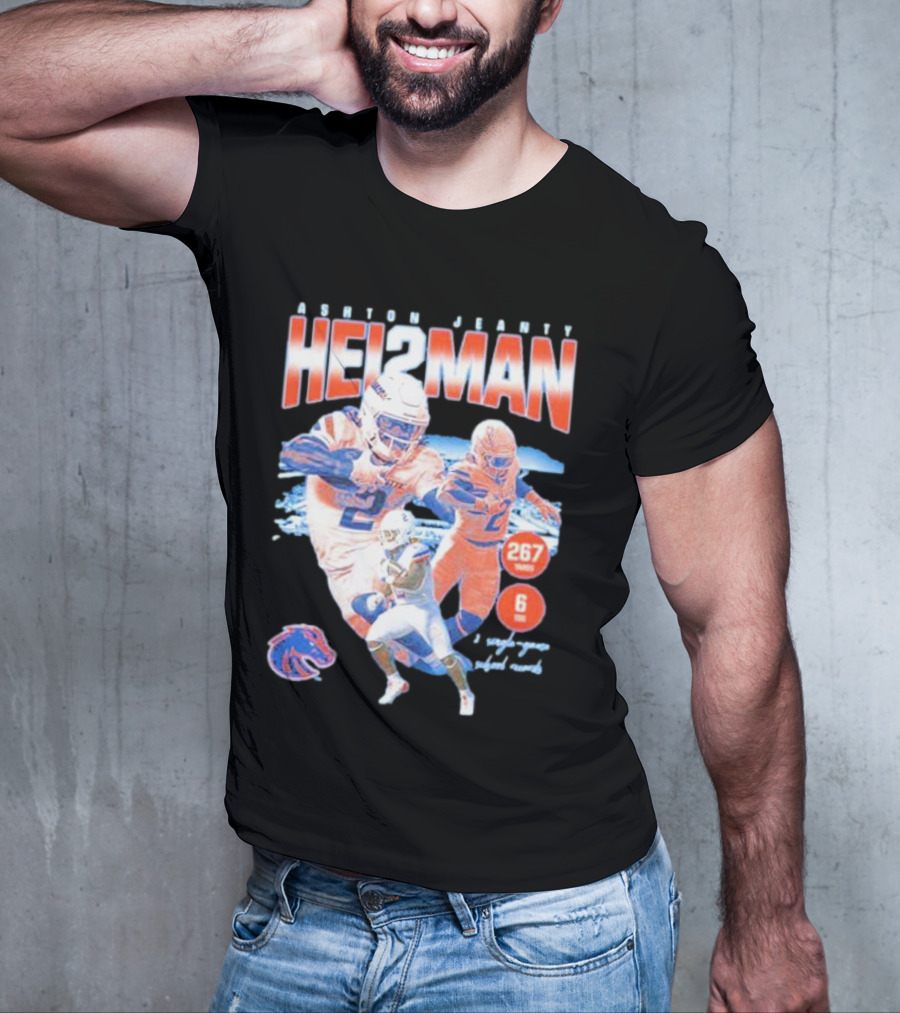 ASHTON JEANTY HEI2MAN 267 Yards 6 Touchdowns Boise State Broncos Player Collage T-Shirt