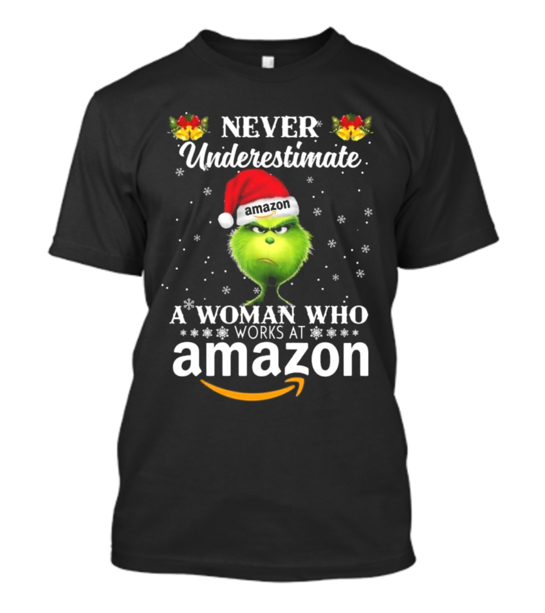 Never Underestimate A Woman Who Works At Amazon Grinch Christmas T-Shirt