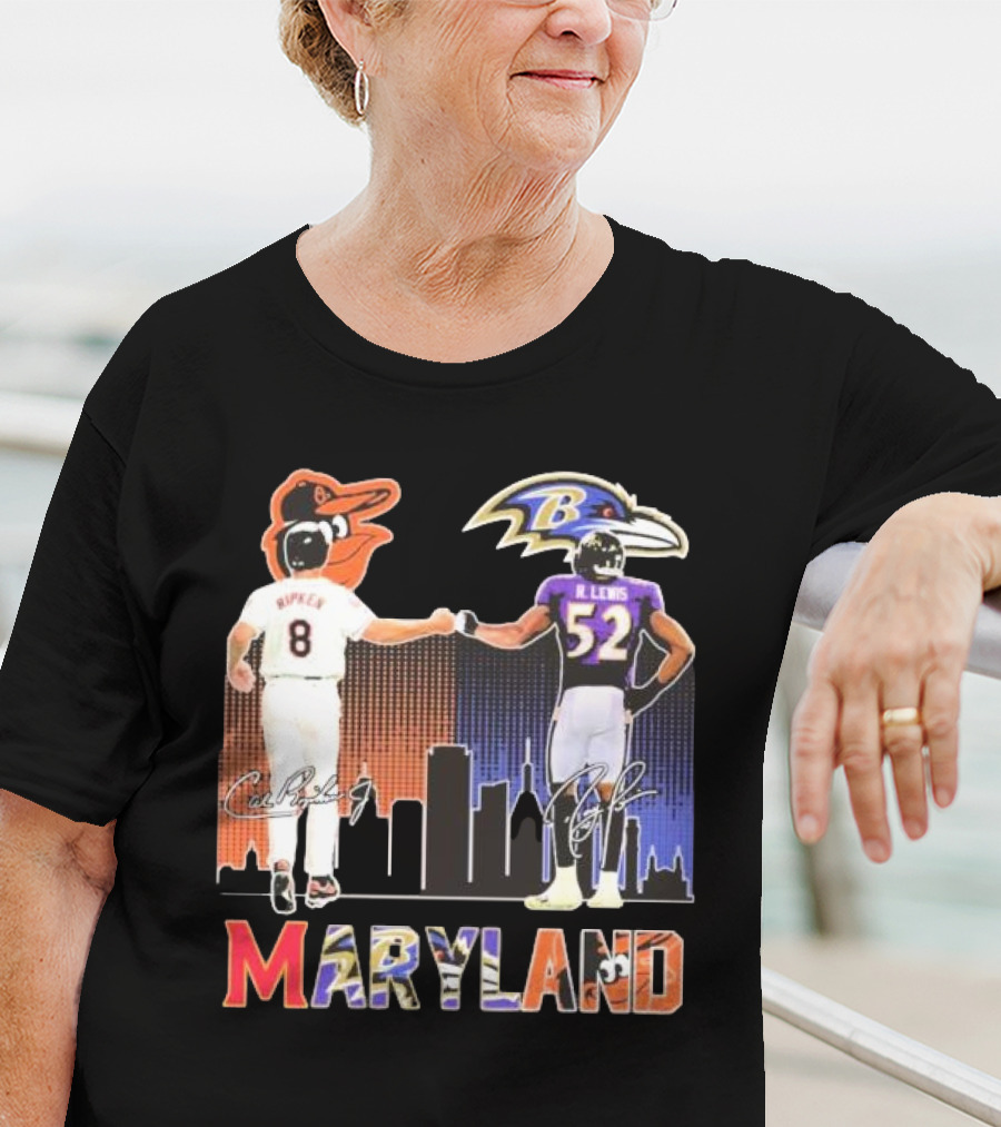 Maryland Sports Baltimore Orioles Ripken Baltimore Ravens Lewis Signatures T-Shirt