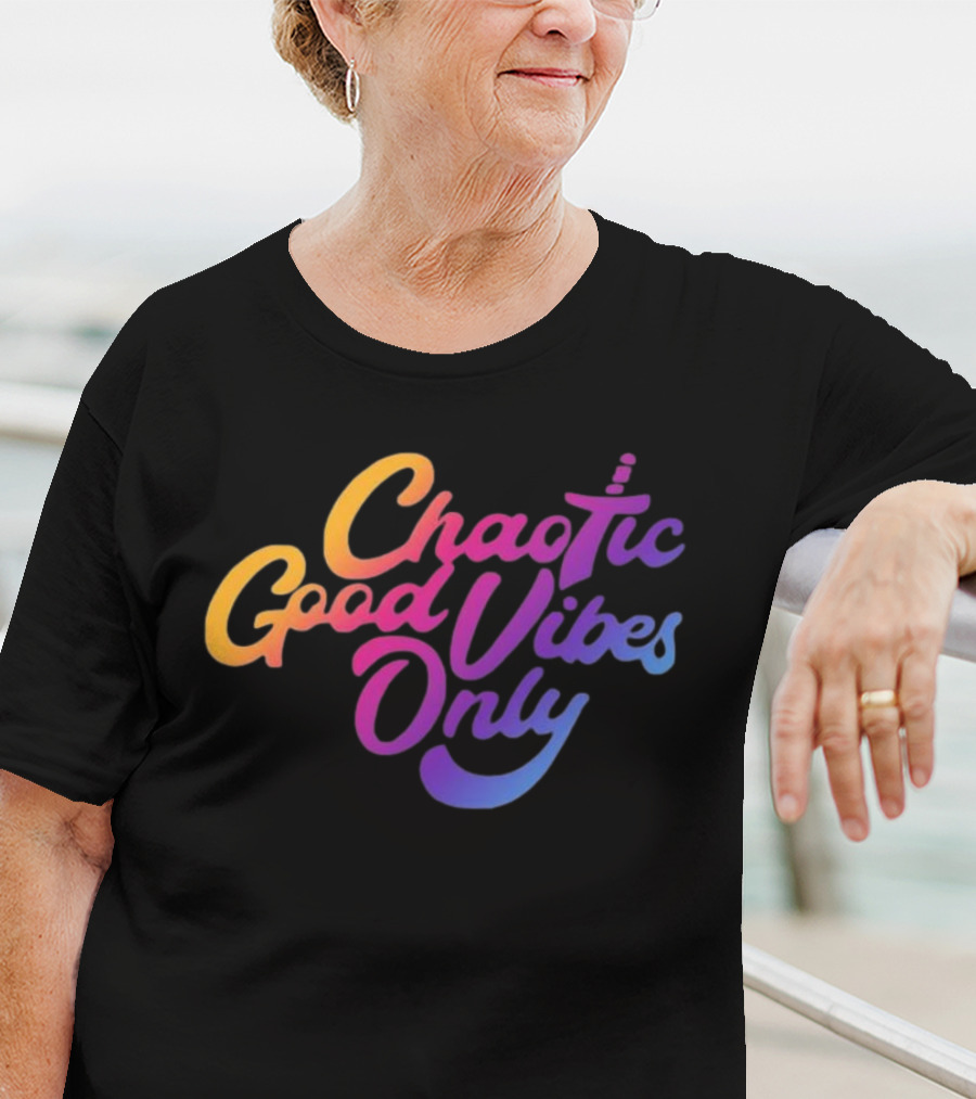 Chaotic Good Vibes Only Sword Icon Gradient Text T-Shirt