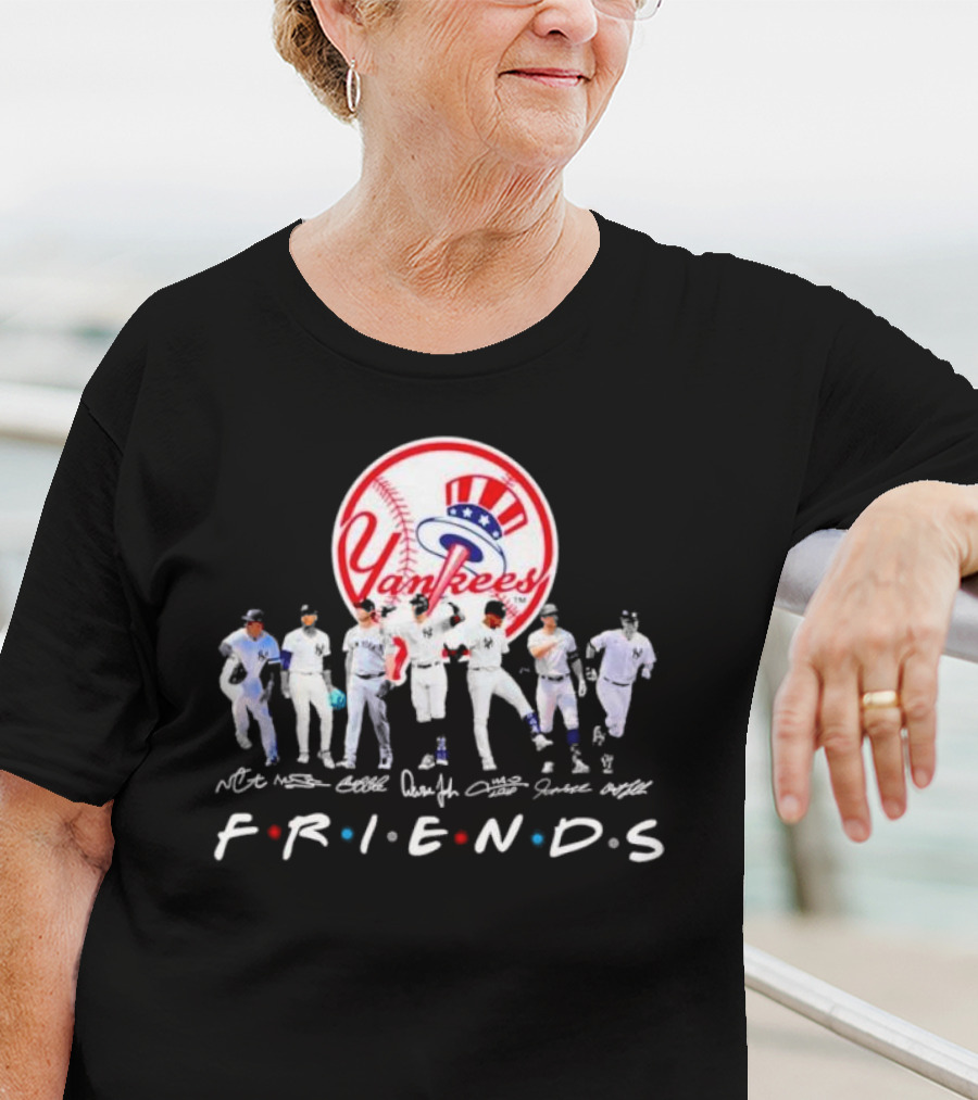 New York Yankees Friends TV Show Style Logo With Baseball Players Signatures T-Shirt