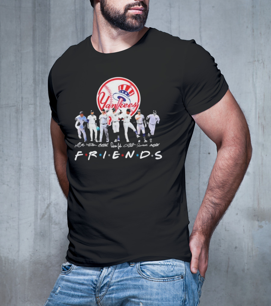 New York Yankees Friends TV Show Style Logo With Baseball Players Signatures T-Shirt