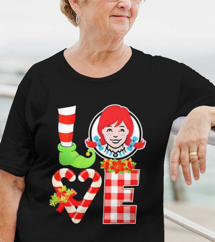 LOVE Elf Wendy’s Christmas Red Stripes Plaid Candy Cane Holiday T-Shirt