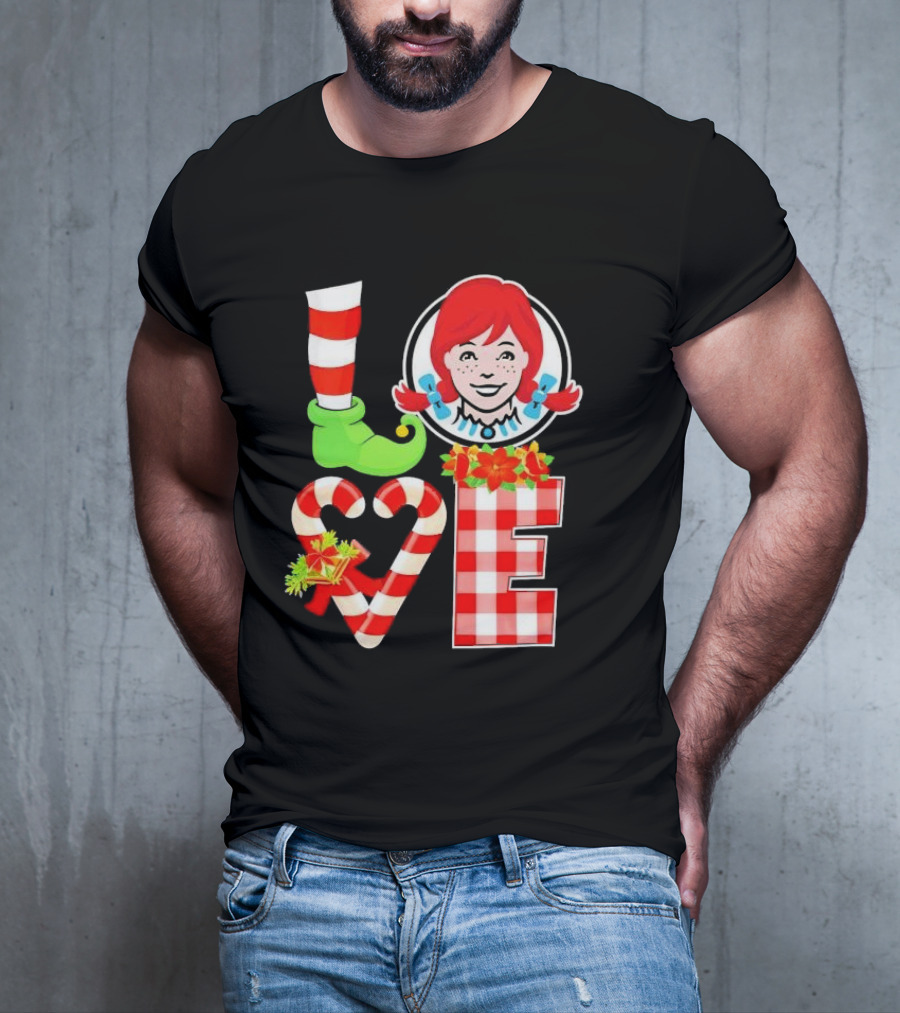LOVE Elf Wendy’s Christmas Red Stripes Plaid Candy Cane Holiday T-Shirt