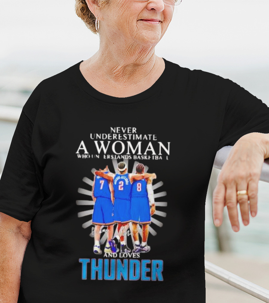 Never Underestimate A Woman Who Understands Basketball And Loves Thunder Players T-Shirt