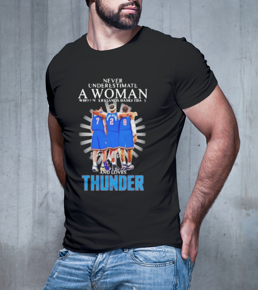 Never Underestimate A Woman Who Understands Basketball And Loves Thunder Players T-Shirt